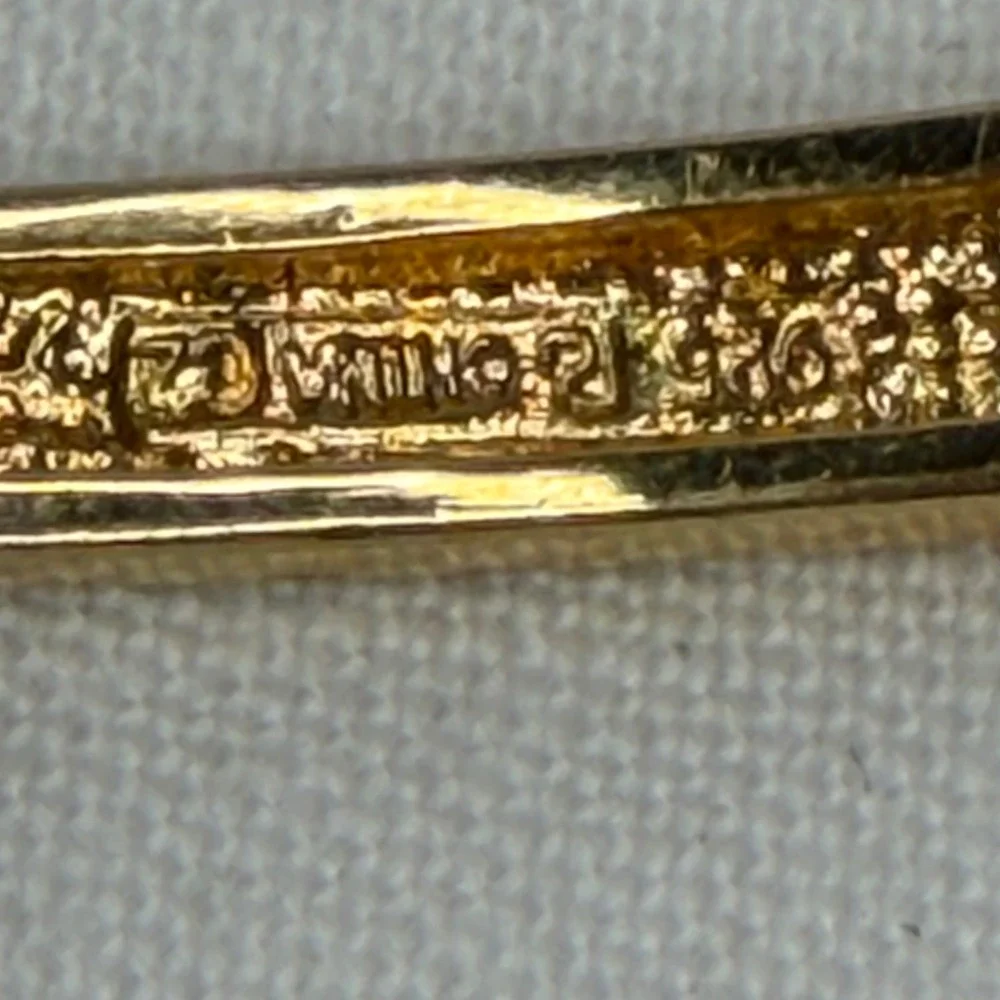 925 Sterling Silver Gold Tone Princess Cut CZ Hinged Bangle Bracelet
